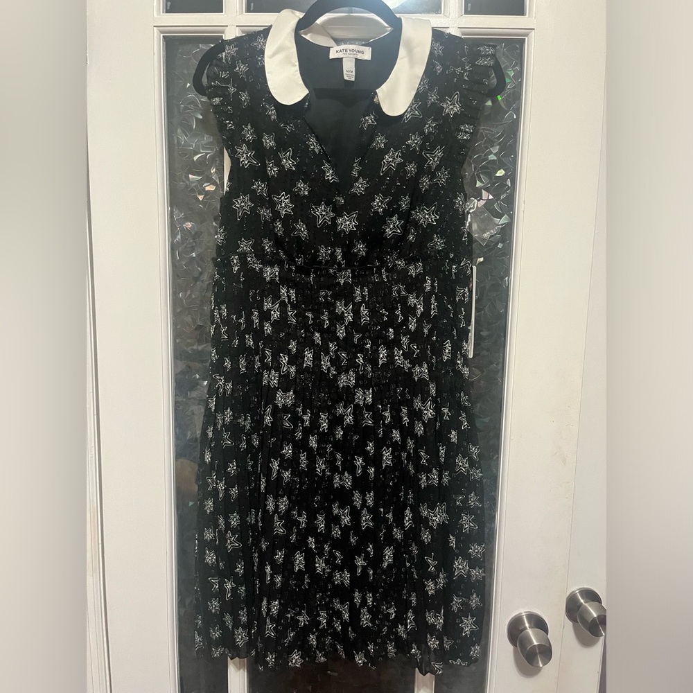 Kate Young for Target Black Dress with White Star Pattern Size M
